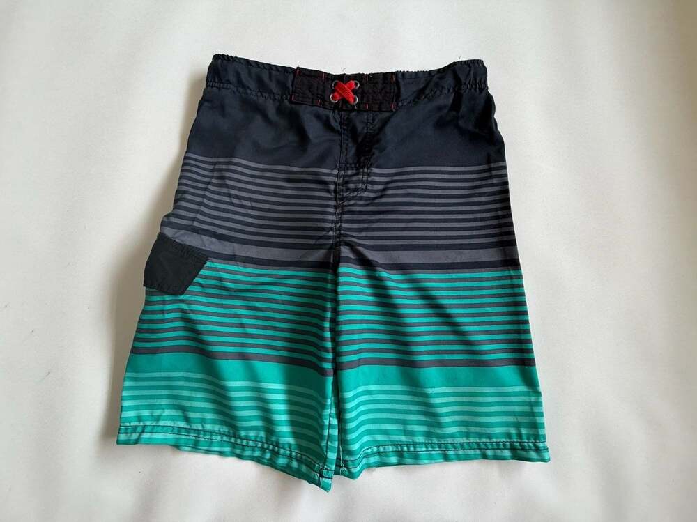 Cherokee Mens Swim Trunks Size L Blue Green Striped Beach Shorts